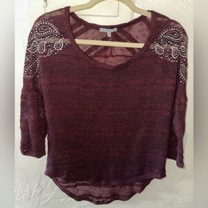 Vintage Charlotte Russe Deep Burgundy See Though Rhinestone Accent Knit Top